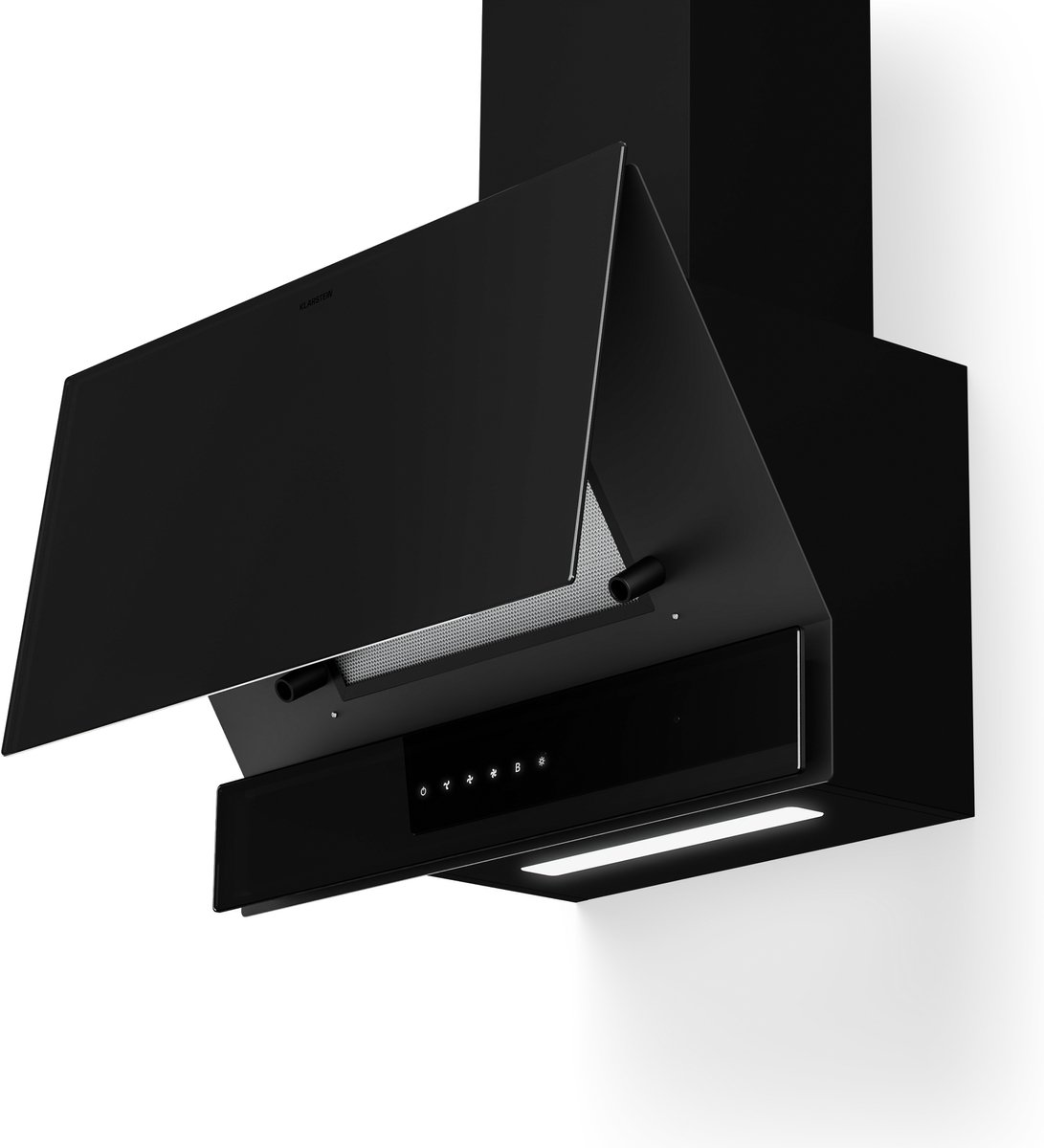 Klarstein Velaire schuine afzuigkap - 60 cm, 820 m³/u boost, A++ energieklasse, touchbediening, ledverlichting, stil, vaatwasmachinebestendig filter, afzuigkap met afvoer of recirculatie, zwart
