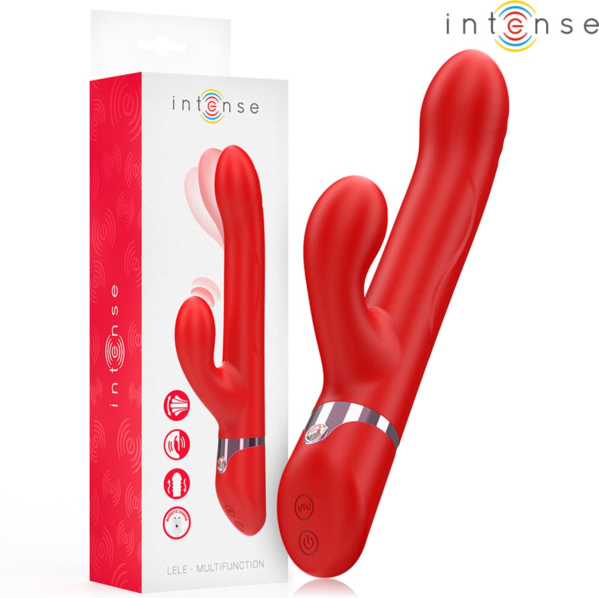 INTENSE - LELE MULTIFUNCTIONELE VIBRATOR MET ROTATIE, OSCILLATIE EN STIMULATIE ROOD | VIBRATOR | VIBRATOR VOOR VROUWEN | SEKSSPEELTJES VOOR VROUWEN | SEX TOYS VOOR VROUWEN