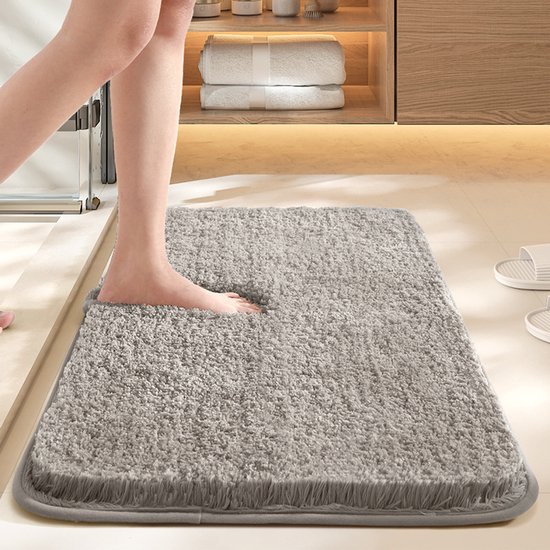 Tapis de bain en microfibre, paillasson pour animaux de compagnie, tapis de bain super épais de 3,5 cm, tapis de bain super absorbant, 50 x 80 cm, gris clair