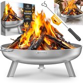 Kesser® vuurschaal, 2,5 mm dik | RVS vuurschaal met een diameter van 60 cm | 2 cm gietijzeren afdruiphaak en 2 stevige houten en houtskool handgrepen voor kampvuren, tuin en terras