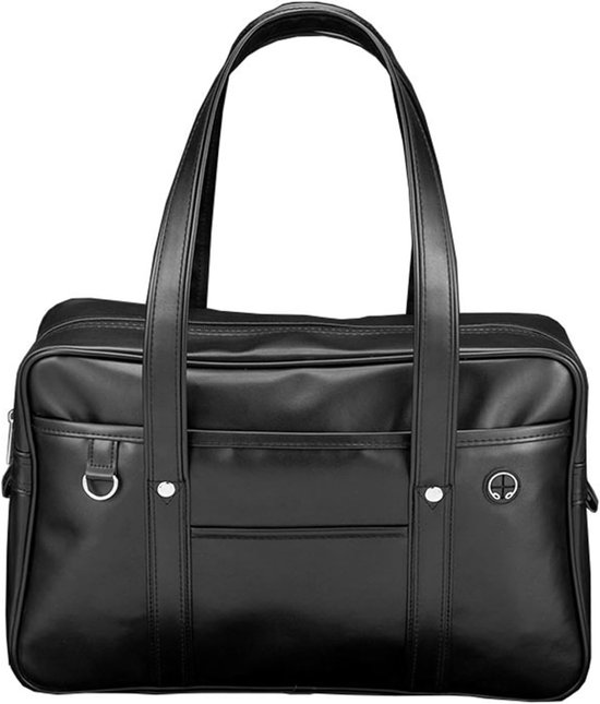 Sac à main - Cartable - Sac à dos - Sac - Cartable japonais grande capacité en cuir PU - Avec plusieurs poches et fermeture éclair - Sac à main d'école avec trou pour écouteurs - Sac à bandoulière portable - Zwart