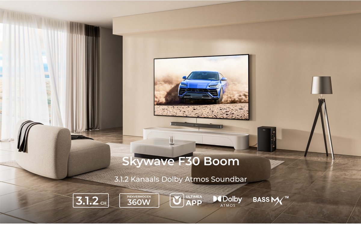 Afbeelding 2 van ULTIMEA Skywave F30 Boom - 3.1.2 Dolby Atmos Soundbar met 6,5" subwoofer - Zwart