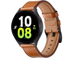 Stravo Leren Bandje 20mm - Geschikt voor Samsung Galaxy Watch 7 (40 & 44mm) / 6 (Classic) / 5 / 5 Pro / 4 / 4 Classic / FE - Leather Horlogebandje van Echt Leer voor Garmin Vivoactive 5 3 - Forerunner 245 - Venu SQ 2 - Vivomove - Huawei - Bruin