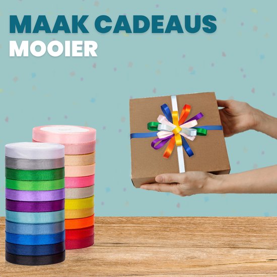 Set de rubans de satin Feestio - Rubans 22 couleurs - Ruban cadeau - Ruban - Ruban décoratif - Ruban