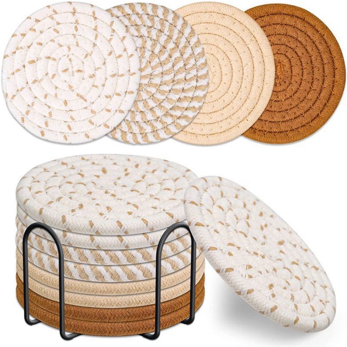 Daity Set van 8 - Onderzetters - Onderzetters voor glazen - decoratie voor de keuken en eetkamer - moderne woondecoratie (Bruin, 11 cm)