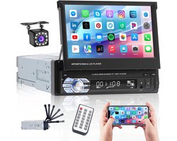 Din autoradio met 7 inch HD intrekbaar scherm 1 Din radio met Bluetooth handsfree USB FM Mirror Link AUX achteruitrijcamera