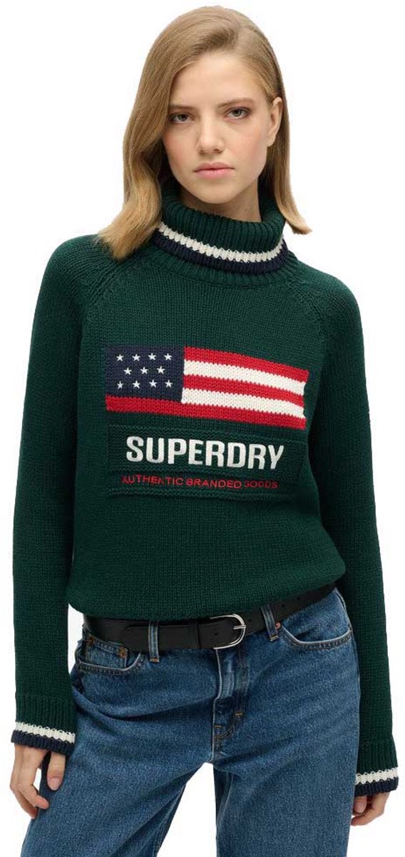 Superdry Americana gebreide coltrui Dames Sweaters Groen