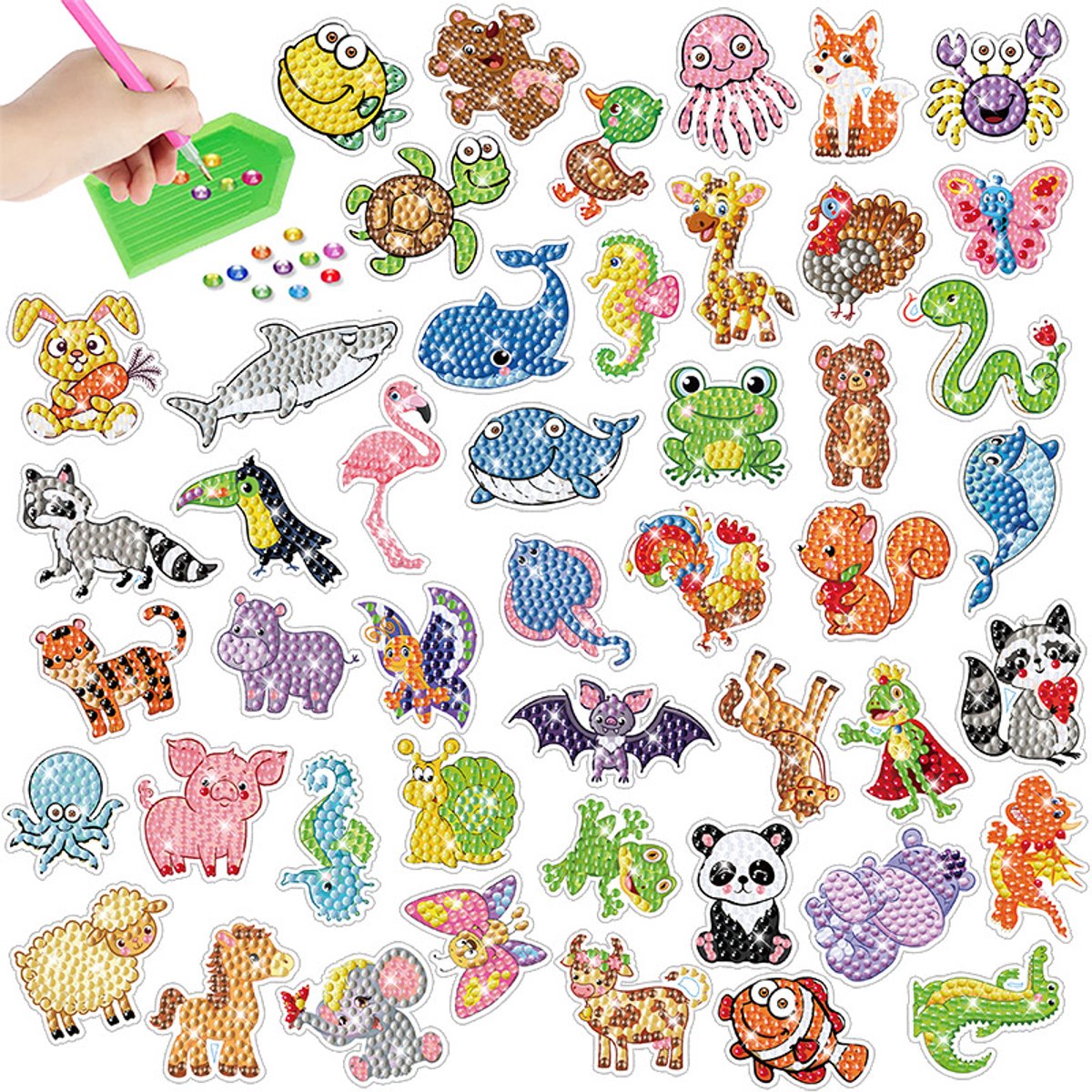 47 PCS Diamond Painting Kit/DIY Diamond Sticker Kit voor kinderen/Diamantschilderij/Kinderpatroon dier-plant Mozaïek Foto
