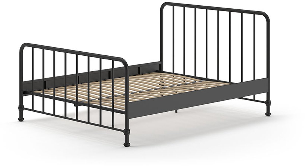 Tweepersoonsbed Bronxx metaal 160x200 - mat zwart - Vipack - Tweepersoons bedkader - Zwart - Metaal Tweepersoons Normaal bed