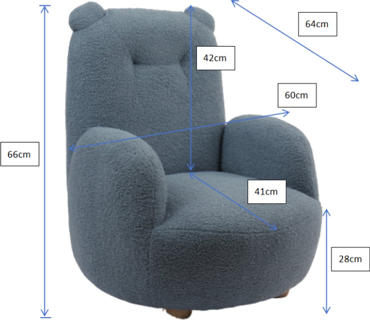 Kinderfauteuil Rocky Beer - 60x57x67,5cm - Blauwe Boucléstof