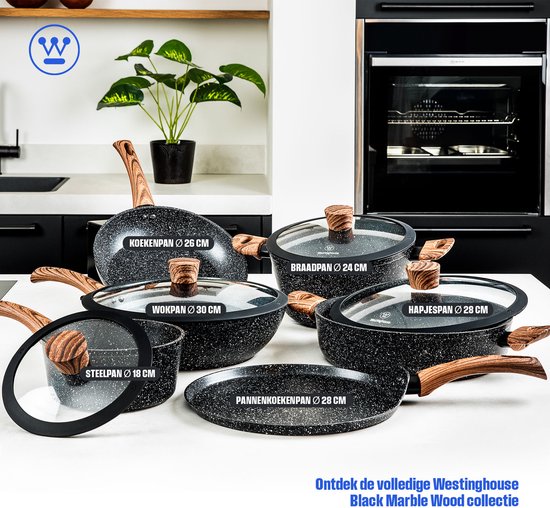 Westinghouse Koekenpan – Ø 28 cm – Inductie Pan – Black Marble Wood