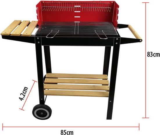 BBQ Collection Barbecue Houtskool - Houtskoolbarbecue met Wielen - Barbeque Verstelbaar Rooster en Windscherm - Barbecue met Zijtafel - Zwart van BBQ Collection — afbeelding 2