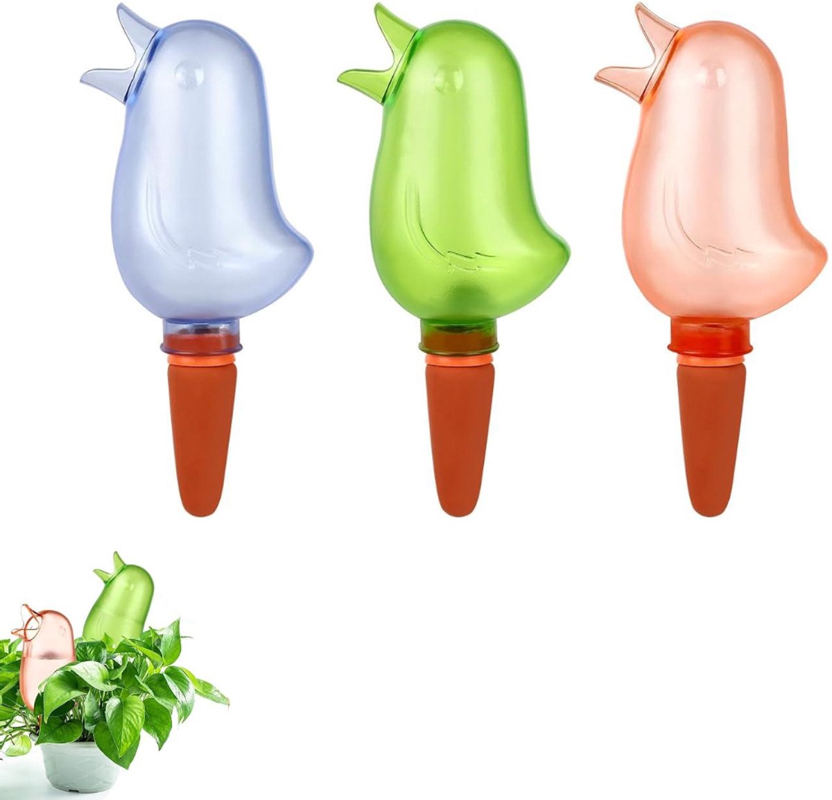 3 stuks - Automatisch bewateringsapparaat, plantenbewateringsbal in de vorm van een vogel, automatische druppelirrigatie, geschikt voor binnen- en buitenplanten, plantenbewateringsapparaat 16,6X7cm (veelkleurig)