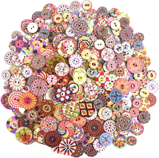 300 pièces - Boutons - Boutons de Vêtements - Boutons de couture - Boutons ronds pour enfants - 2 trous - Boutons de couture en bois - Pour la couture, l'artisanat, les ornements faits DIY - 15 mm, 20 mm et 25 mm, 100 pièces de chaque