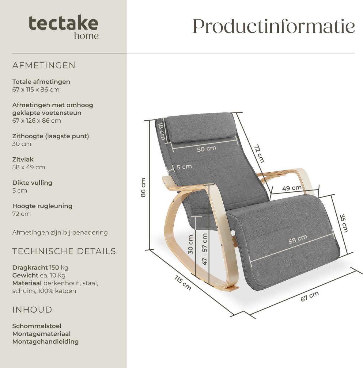 tectake tectake Schommelstoel met Kussen - afbeelding 2