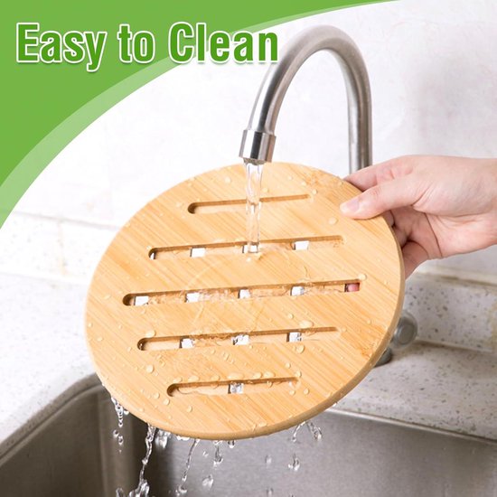 Bamboo Coasters Set of 4 - Non-Slip Washable Round Pot Coasters for Kitchen Pot Pans and Plates (6 inches)