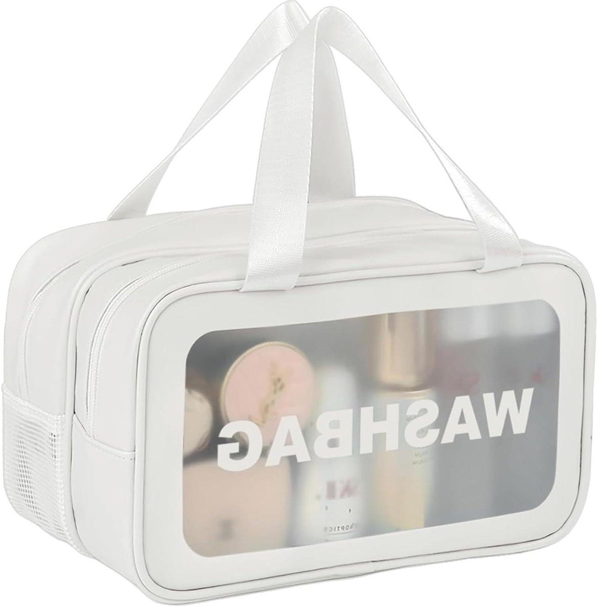 Toilettas voor vrouwen en mannen - Droog en nat gescheiden - Draagbare waterdichte toilettas met grote capaciteit - Make-up opbergtas - Wit en eenvoudig design