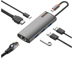 Multiport USB C Hub met Ethernet Adapter - USB C naar HDMI - USB Splitter - Docking Station geschikt voor Thunderbolt Dock, MacBook Pro, Air, Laptop - Aluminium - Space Gray