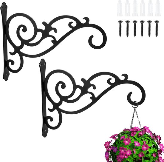 2 Stuks Muurhangende Haken-hangende Beugels, Metalen Smeedijzeren Muur Hangende Mandbeugels, Hangende Mandstandaard Voor Vogelvoeders/Planten/ Lantaarns/Windgong Met Schroeven