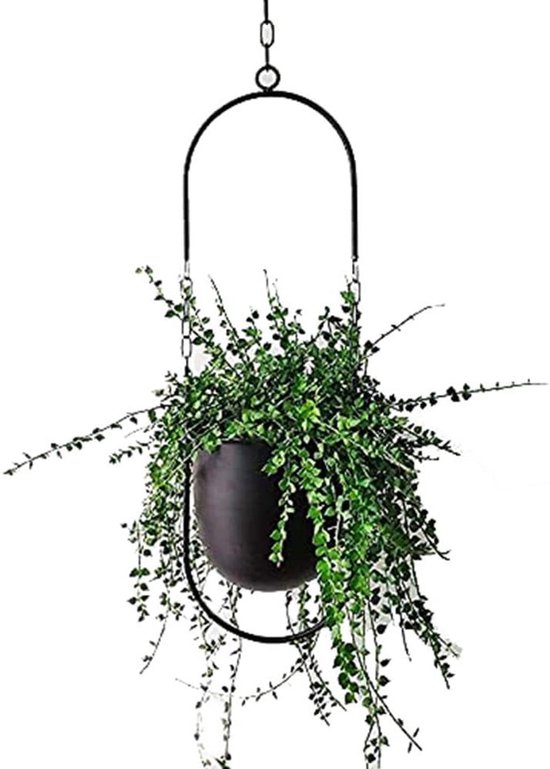 Beihaoer Hangende decoratiepot, metalen boho-hangmand, plafond, hangende plantenbak voor kamerplanten, vetplanten, luchtplanten, cactus (zwart