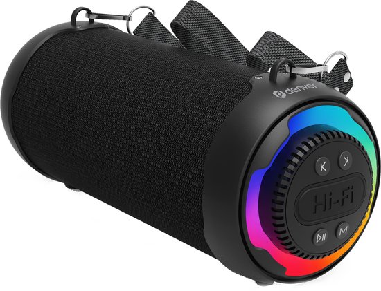 Denver Bluetooth Speaker Draadloos Compact 10W USB AUX LED Lichteffecten Draagbaar Oplaadbaar 3-4 uur