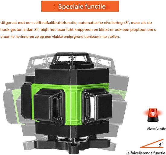 Niveau laser en 4 x 360 ° 4D 16 Lignes Auo-équilibrage du Niau Laser Vert Rotati