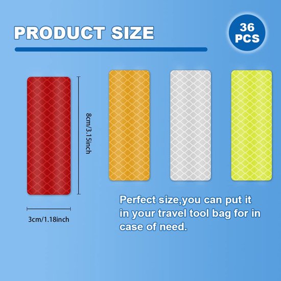 Reflecterende tape - 36 stuks - Zelfklevende reflecterende strips - Reflecterende strips - Waarschuwingstape - Waterdichte - Hoge zichtbaarheid fluorescerende lijm - Geschikt voor motorfiets, fiets, voertuig, auto, veiligheidshelm van Merkloos — afbeelding 5