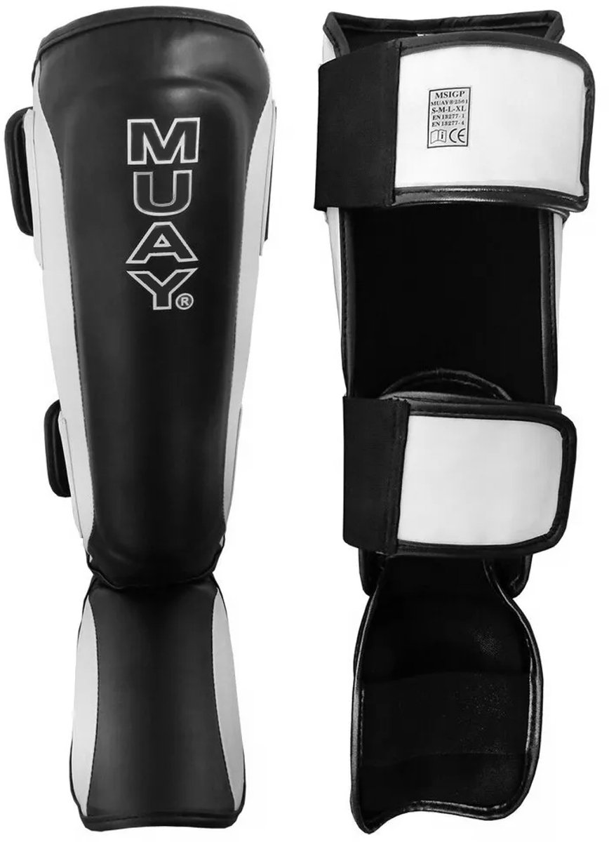 MUAY PREMIUM scheen- en wreefbeschermer - ZwartZwart / Wit - L