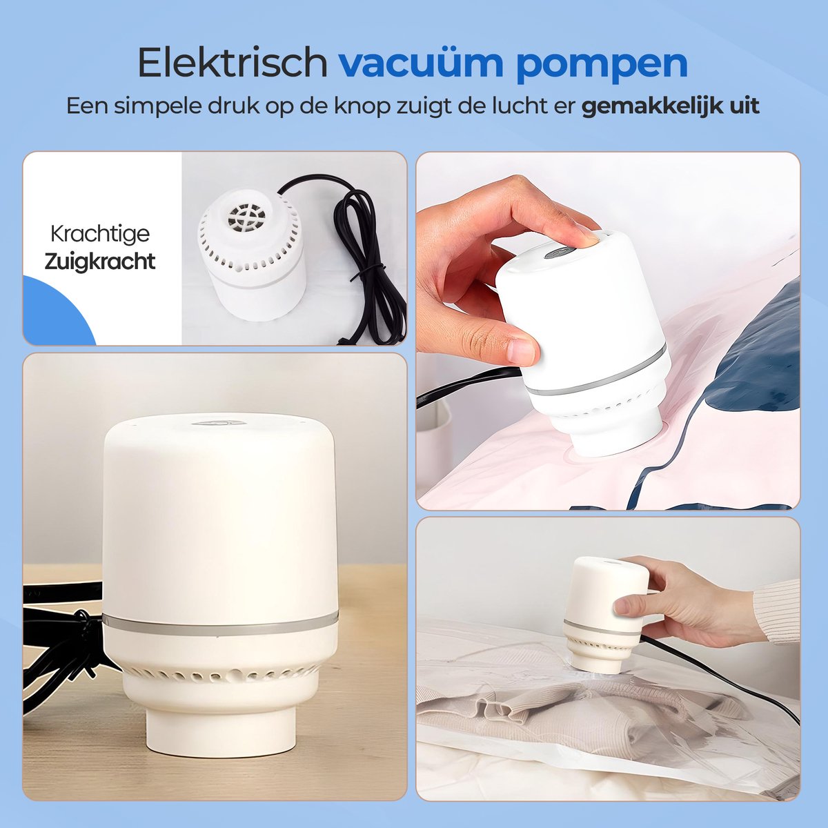 Draagbare Vacuümpomp Voor Vacuümzakken, 55W Krachtige Elektrische Luchtpomp Voor Vacuumzakken Kleding Dekbedden Donsjassen Lakens Knuffels