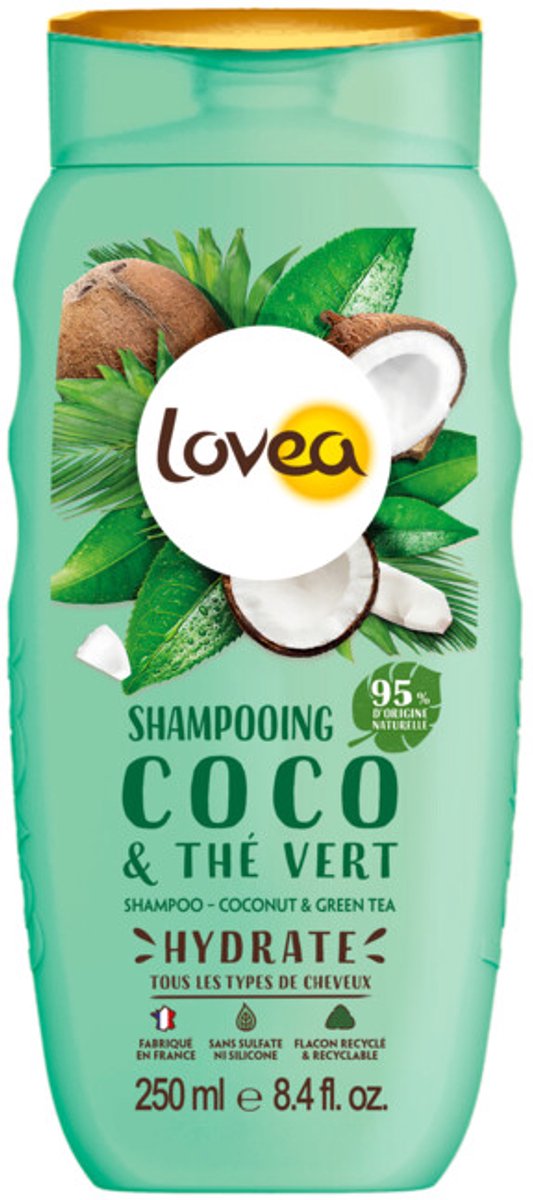 Lovea - Kokos en Groene Thee Shampoo - 6 x 250 ml - Voordeelverpakking