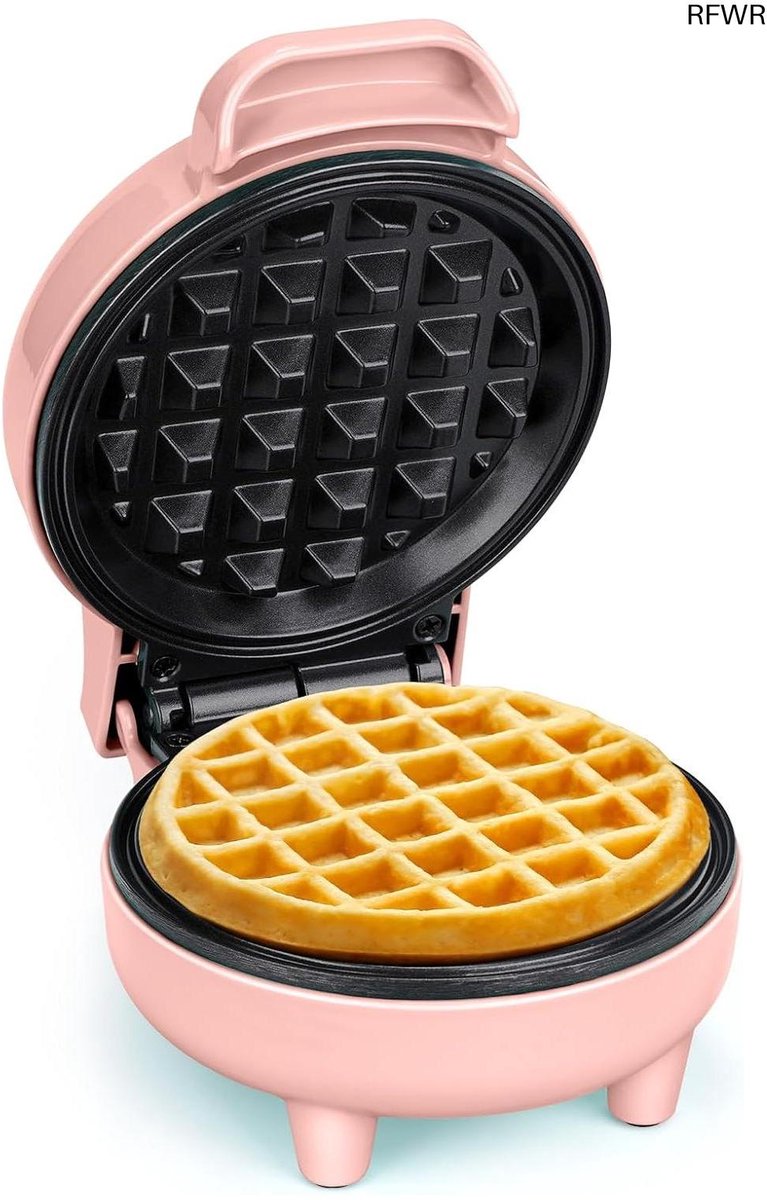 RFWR® Mini Wafelijzer 550W met Antiaanbaklaag - Compact en Automatisch Temperatuurregeling - Roze