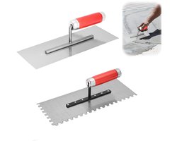 2-delige roestvrijstalen troffelset - Gladstrijktroffel - Met tweekleurige kunststof handgreep - Handgereedschap voor pleisterwerk - Voor beton, cement, gipsplaat, pleisterwerk, tegelmetselwerk, bouwhand leidingset - Zilver