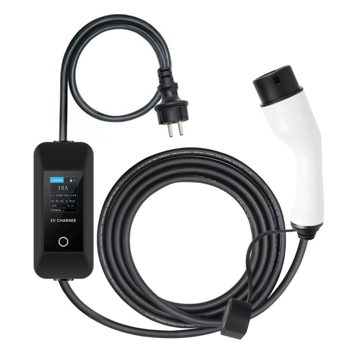 Draagbare EV Thuislader Type 2 | 3,5 kW | Waterdicht IP67 | 5m TPU-kabel | 1-fase | Laadstroom instelbaar (8A/10A/13A/16A) | Timerfunctie & Uitgestelde start | Met opbergtas