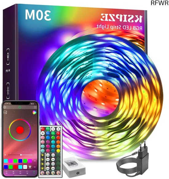 KSIPZE Ledstrip, 20 m, RGB ledstrip met afstandsbediening, bluetooth, muzieksynchronisatie, timer-instelling, dimbaar, kleurverandering, led- lichtketting, lichtstrip, verlichting voor kamer, feest