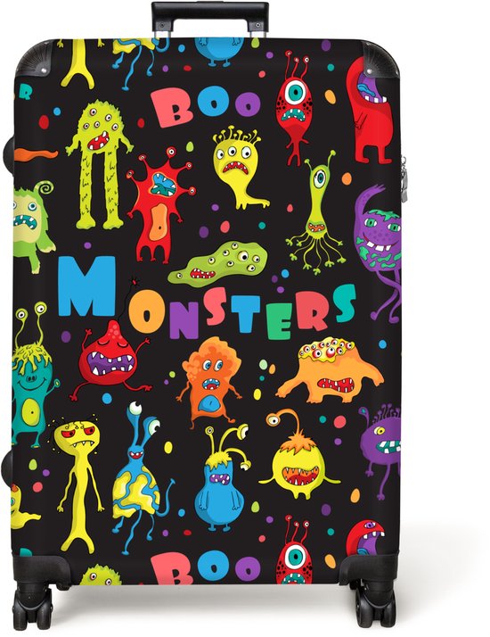 NoBoringSuitcases.com® - Koffer groot - Reiskoffer lichtgewicht - Monster - Kleuren - Kinderen - Ruimte - Rolkoffer met 4 wielen - Grote trolley XL - 98 liter bagage