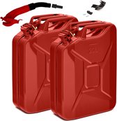 Bidon d'essence en métal BW- Jerrycan 2x 20 litres avec bec verseur - Rouge - Testé TUV et homologué UN - Fabriqué en Europe