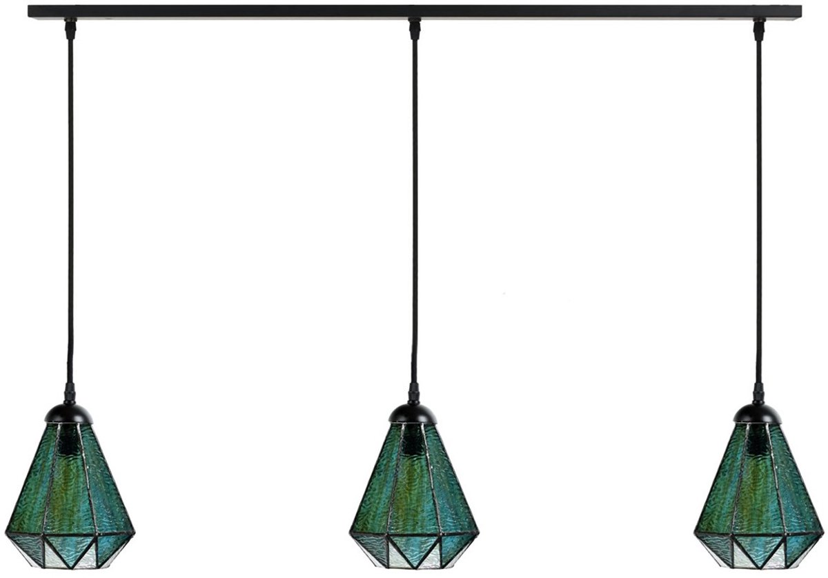 Coloured by Art 3 x Tiffany Arata Green lampen aan plafondbalk - Art Deco Trade Zwart