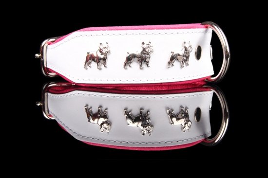 Collier en cuir Dog's Companion - Bouledogue Français - 40-47 cm x 50 mm - Noir / Rouge