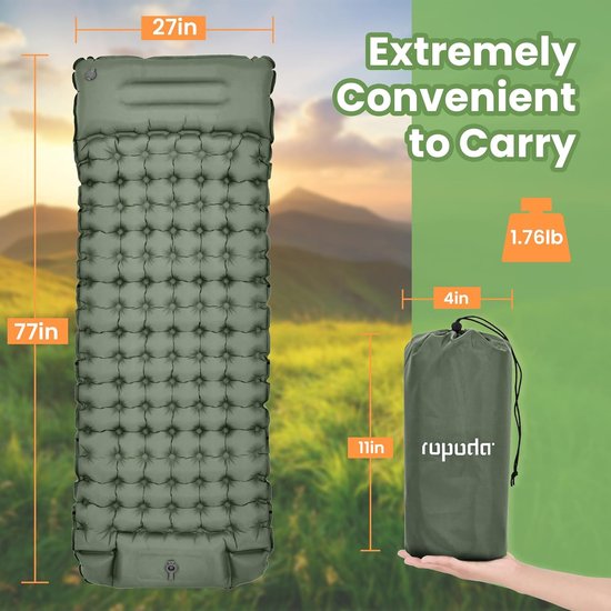 RFWR® Ultralichte campingmatras met kussen en ingebouwde voetpomp - Zelfopblazende slaapmat voor buitenactiviteiten van RFWR — afbeelding 3