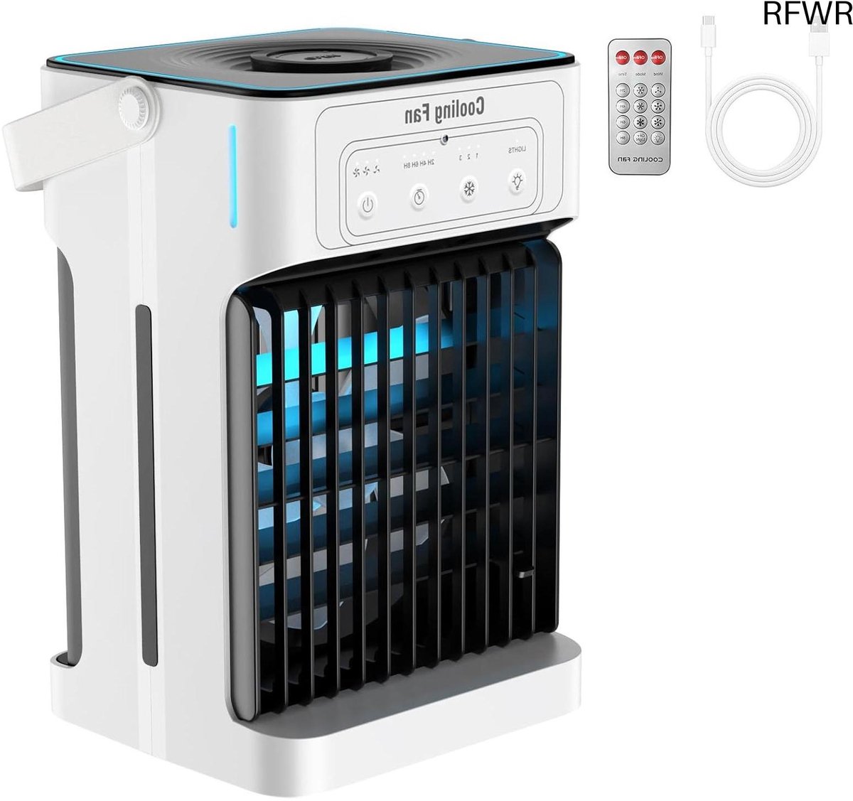 RFWR® Draagbare airconditioner met dubbele motor en 7 kleuren nachtlampje - Efficiënte koeling voor slaapkamer en kantoor