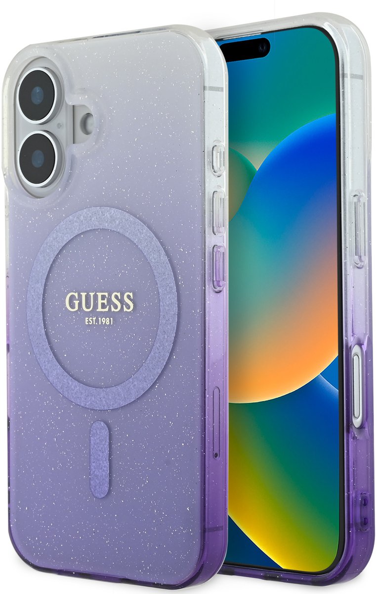 Guess geschikt voor MagSafe IML Glitter Gradient Case geschikt voor iPhone 16 - Purple