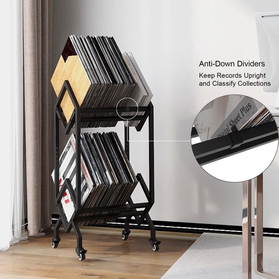 VEDECASA Vinyl Record Opbergrek Met Wieltjes - Mobiele LP Houder Voor 150 Platen