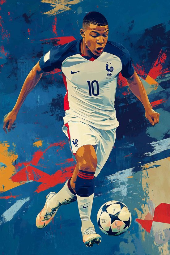 Kylian Mbappé Poster - Fanart - Moderne Kunst - Voetbal - Sport - Goal - Voetbalicoon - Atleet - posters - formaat 70x100cm - Wanddecoratie - L4603