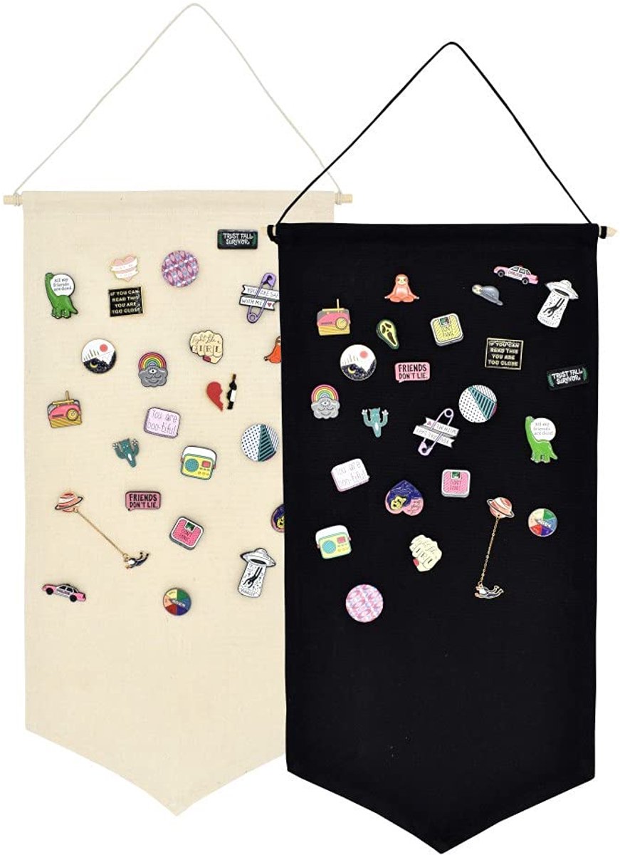 Ibenzoa® Stijlvolle Opberghanger voor Sieraden en Broches met Canvas en Houten Stok voor Wanddecoratie