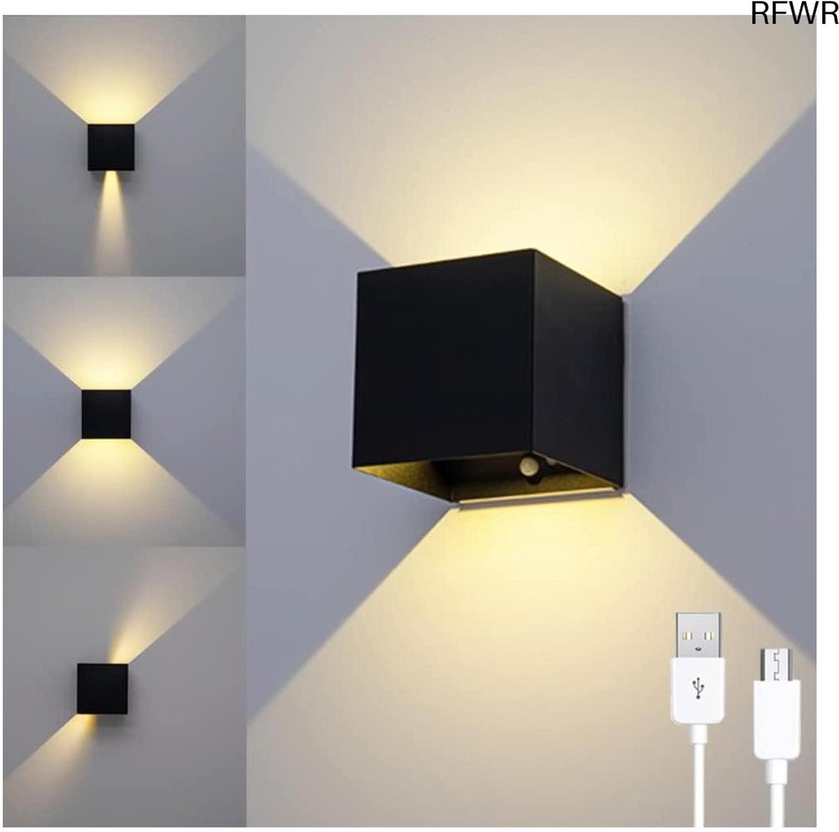 RFWR® Oplaadbare LED Wandlamp met Bewegingsmelder, Draadloos en USB Oplaadbaar, Ideaal voor Slaapkamer en Gang