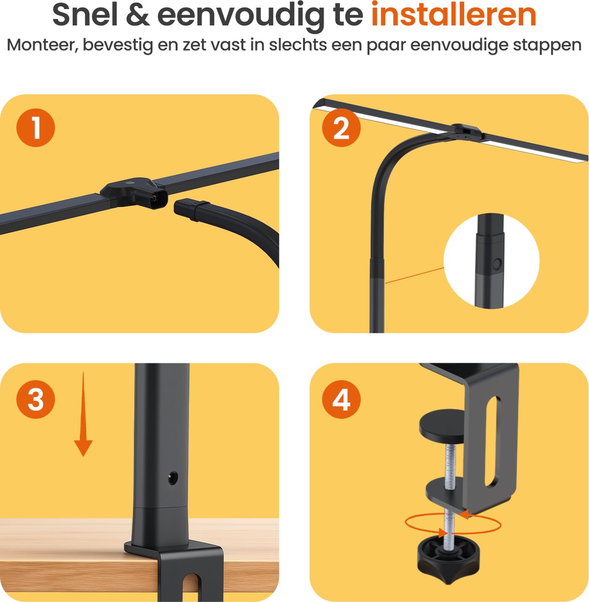 Goliving Bureaulamp met Klem XL - 78 CM - LED Dimbaar met Afstandsbediening - Klemlamp - Tafellamp - Leeslamp - Flexibel - Ledlamp - Touch Bediening - Softclose - Zwart thumbnail 4