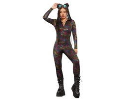 Fever - Miss Whiplash Geometric Print Catsuit - M - Regenboog