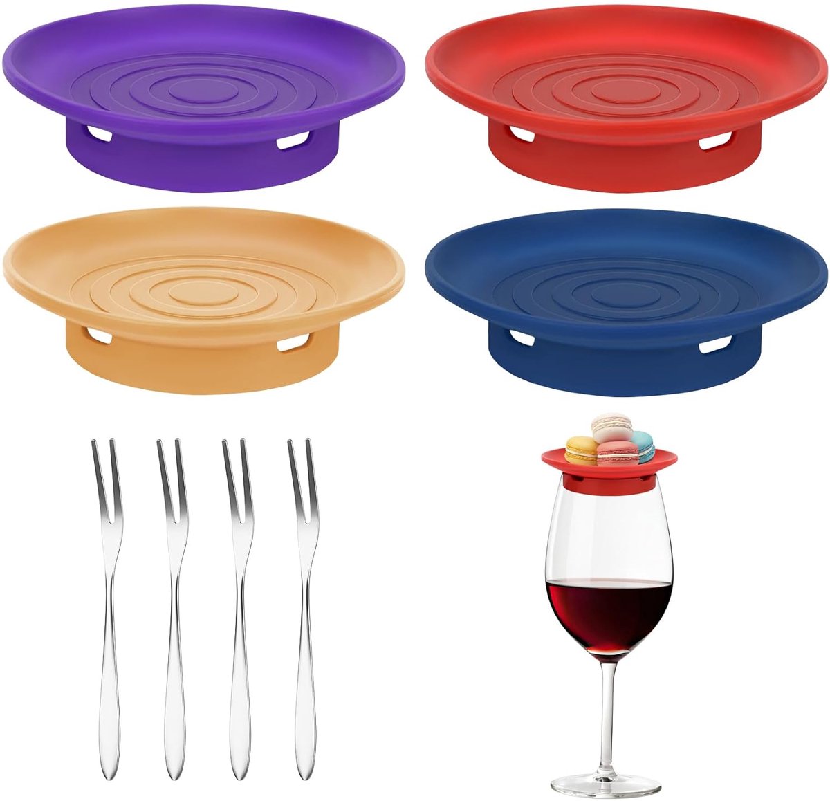 Siliconen wijnglas charcuterie topper - functionele snackhouder - 4 stuks