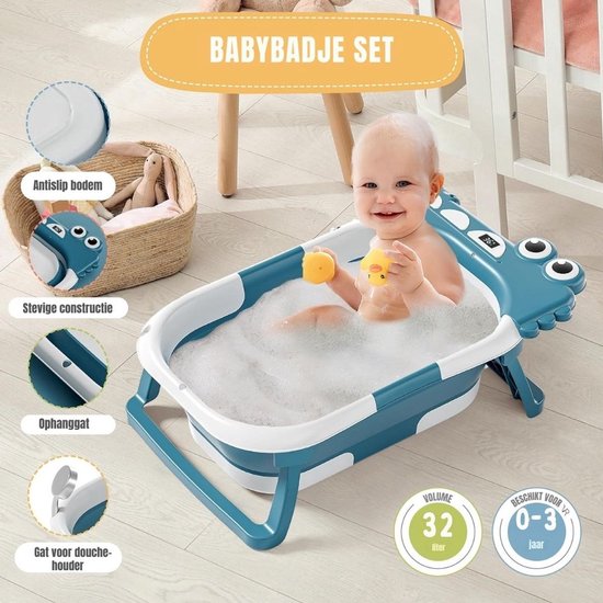 Thuys – Baby Badje Met Standaard – Inklapbaar Bad – Met Badkussentje En Ingebouwde Thermometer – 63 x 42 x 20cm – Groen — afbeelding 5