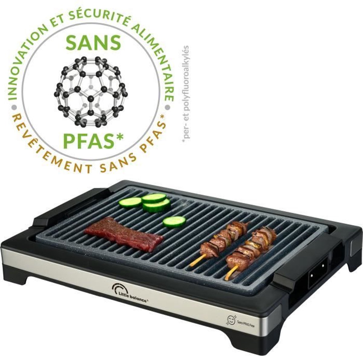 Little Balance 8863 elektrische tafelgrill - Easy Nopifas - Kookoppervlak 38 x 25 cm - PFAS-vrije microkeramische coating - 2000W